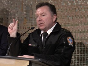 Toronto Fire Chief Jim Jessop speaks Wednesday, Dec. 3, 2025, at Toronto City Hall.