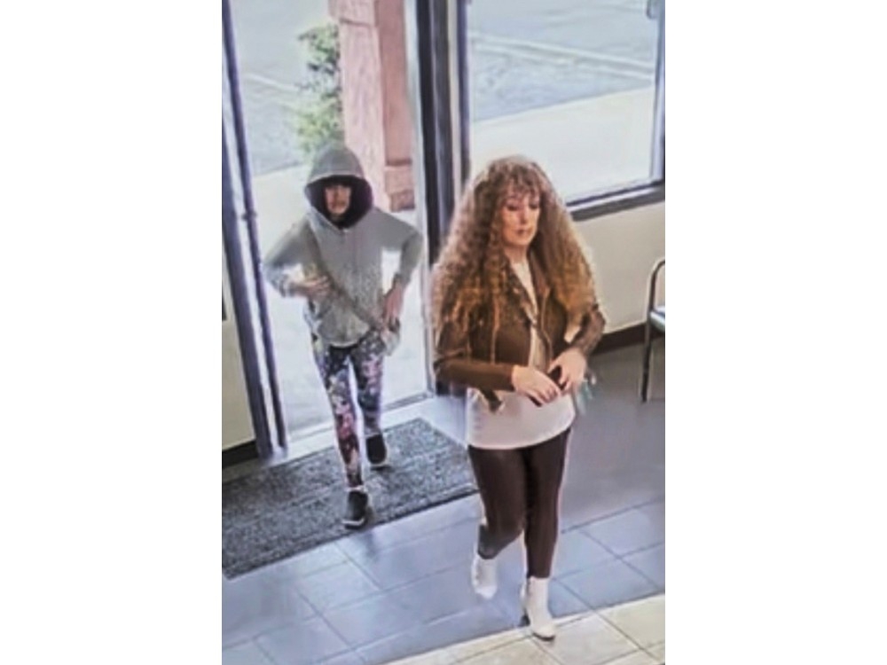  This image made from surveillance footage captured at a rental car company on Oct. 7, 2025, and released by the Santa Barbara County Sheriff’s Office, shows Melodee Buzzard, left, and Ashlee Buzzard, right, in Lompoc, Calif.