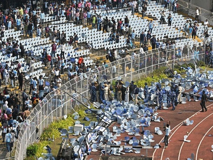 Messi’s tour of India gets off to chaotic start as angry fans vandalize stadium