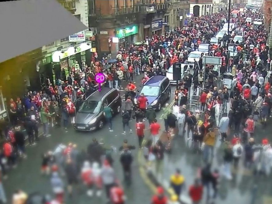 Security camera footage showed Paul Doyle driving through the crowds.