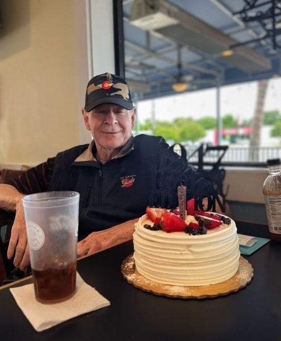  Hicks on his 78th birthday in May. The staff at Shrimp Basket treated him to a cake. CREDIT: Shrimp Basket