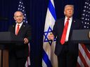 U.S. President Donald Trump holds a press conference with Israeli Prime Minister Benjamin Netanyahu at his Mar-a-Lago club on Dec. 29, 2025 in Palm Beach, Fla.