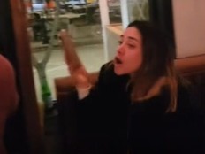 Woman shouting at restaurant staff before fight breaks out and she is arrested for public intoxication.