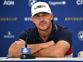 US golfer Brooks Koepka attends a press conference ahead of the Ryder Cup in 2023.