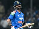 India's Virat Kohli reacts as he runs between the wickets during the third one-day international (ODI) cricket match between India and New Zealand.