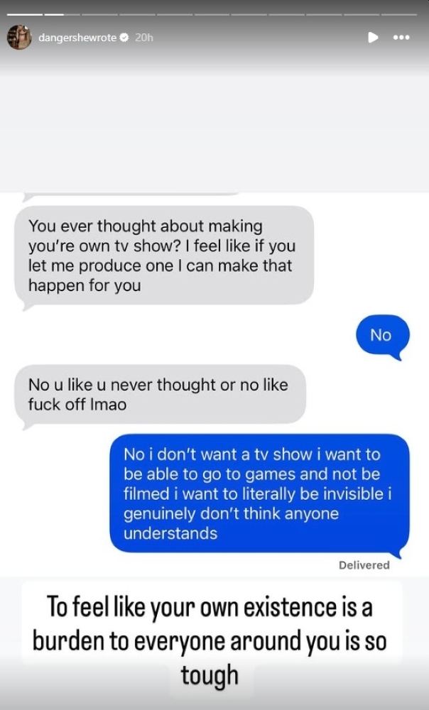 A text exchange posted by Abella Danger on Instagram. 