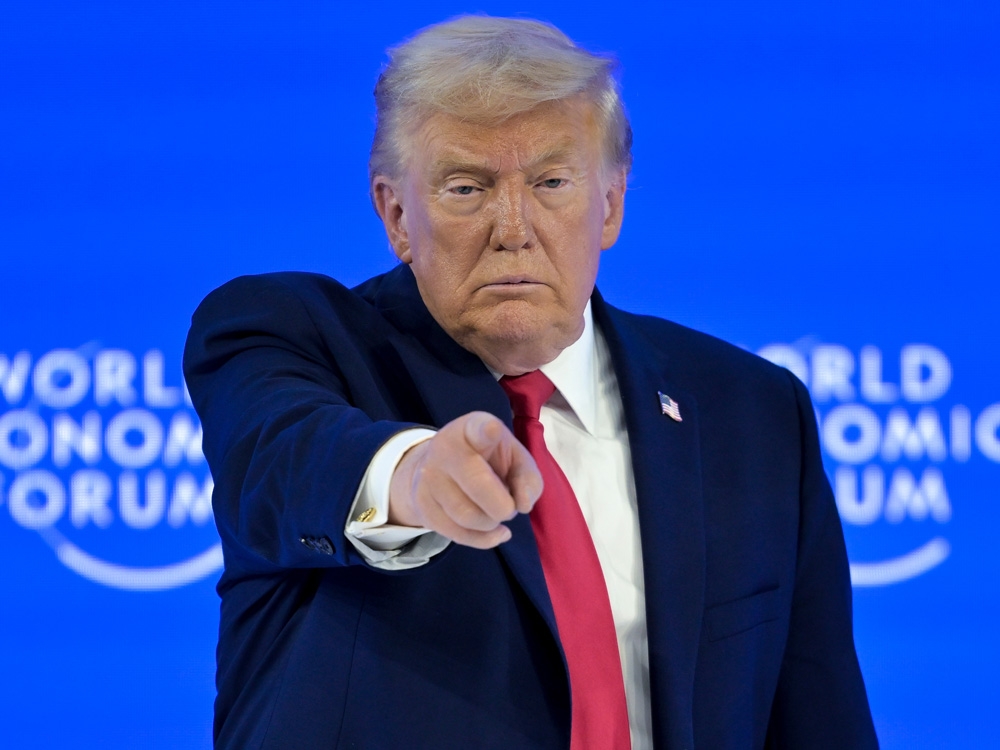  President Donald Trump gestures after his special address during the 56th annual meeting of the World Economic Forum, WEF, in Davos, Switzerland, Wednesday, Jan. 21, 2026.