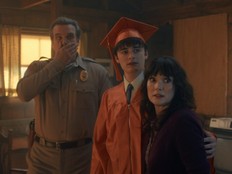 David Harbour, Noah Schnapp and Winona Ryder in Stranger Things finale