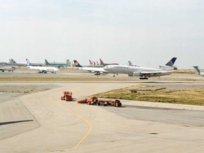 One of the 39 planes that were diverted to Gander International Airport because of terrorist attacks in the United States sits on the tarmac at the airport in this Sept. 11, 2001 file photo.