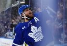 Maple Leafs winger William Nylander celebrates his overtime goal against the St. Louis Blues in Toronto on Tuesday, Nov. 18, 2025.