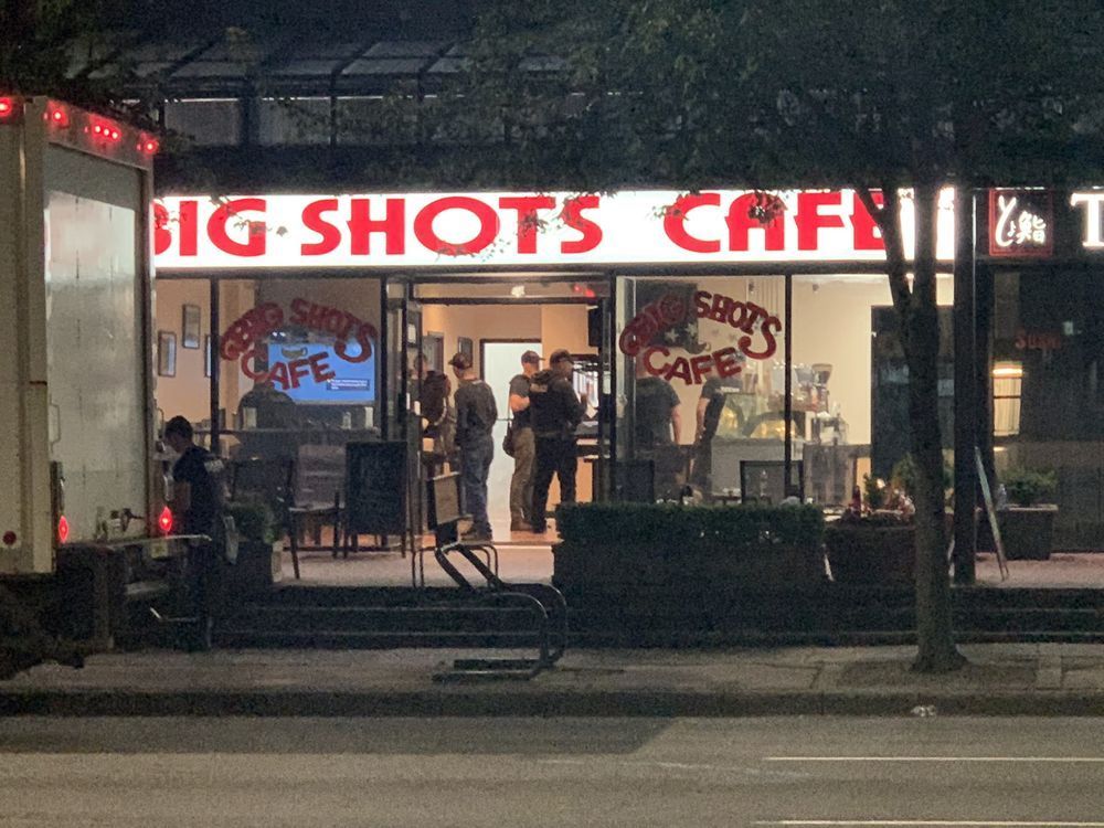 B.C.'s anti-gang Combined Forces Special Enforcement Unit searches Burnaby's Big Shot caf&eacute; on July 4, 2020.