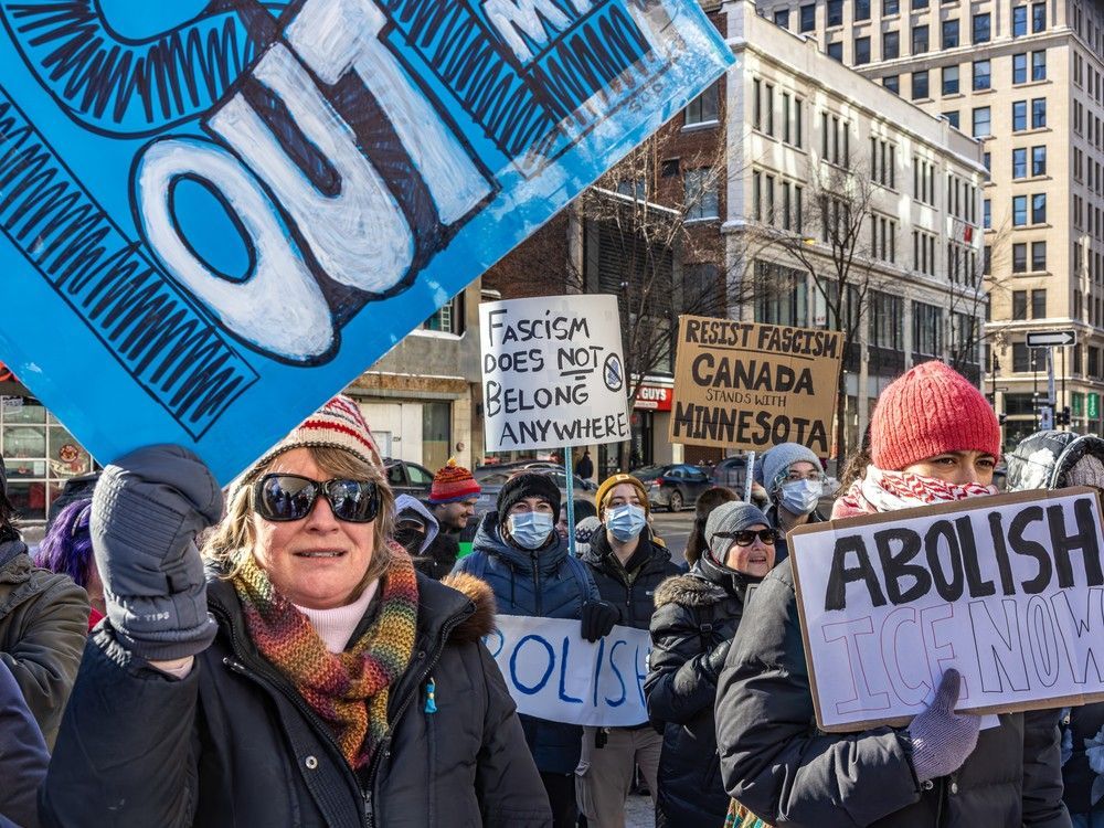 Anti-ICE protest held in downtown Montreal 'in solidarity with Minneapolis'