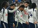 Tottenham Hotspur's Wilson Odobert (C) reacts as he leaves the pitch injured during the English Premier League football match between against Newcastle United.
