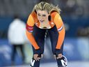 Netherlands' Jutta Leerdam reacts after winning gold in the speed skating women's 1000m during the Milano Cortina 2026 Winter Olympic Games.