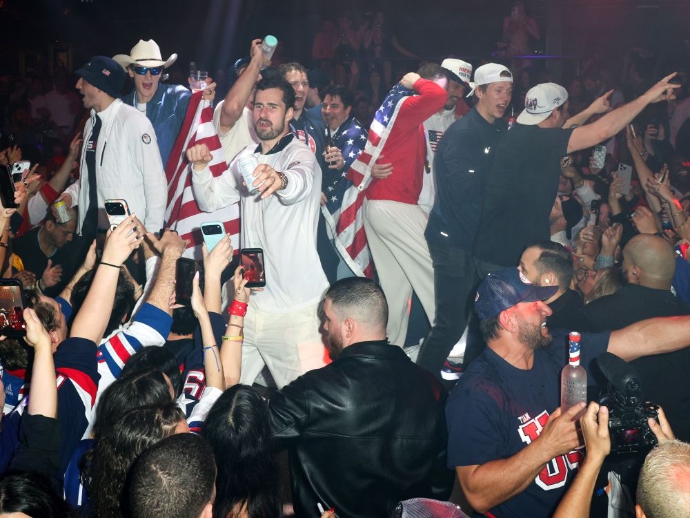 Team USA Men's Hockey attends a celebration of their Olympic Gold at E11EVEN Miami. 