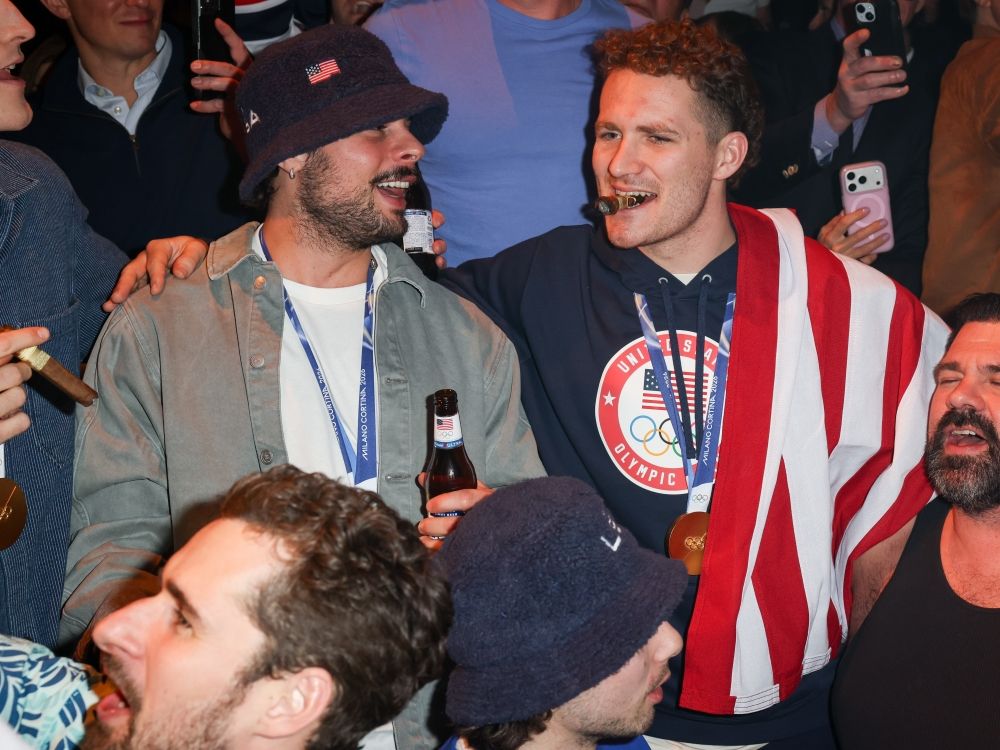 Auston Matthews and Matthew Tkachuk attend a celebration of the USA Men's Hockey Team's Olympic Gold at E11EVEN Miami.