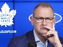 Toronto Maple Leafs general manager Brad Treliving speaks to the media during a press conference.