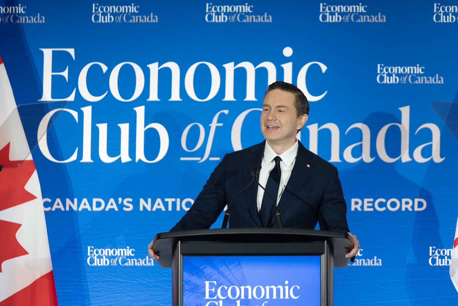  Pierre Poilievre, leader of the federal Conservative party, speaks as the Economic Club of Canada’s keynote speaker at the at Toronto’s Delta Hotel on Thursday, Feb. 26, 2026.