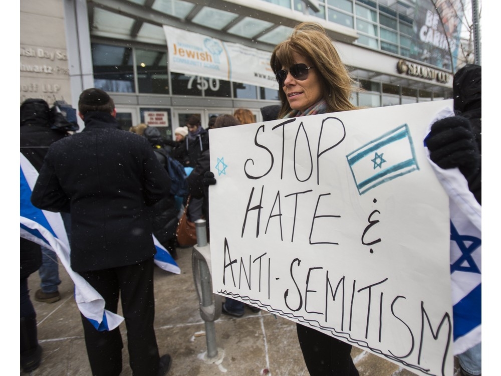 Joanne Steinberg at a rally speaking out against antisemitism in Canadian society in front of the Miles Nadal Jewish Community Centre at Bloor St. and Spadina Ave. in Toronto, Ont. on Monday March 13, 2017.