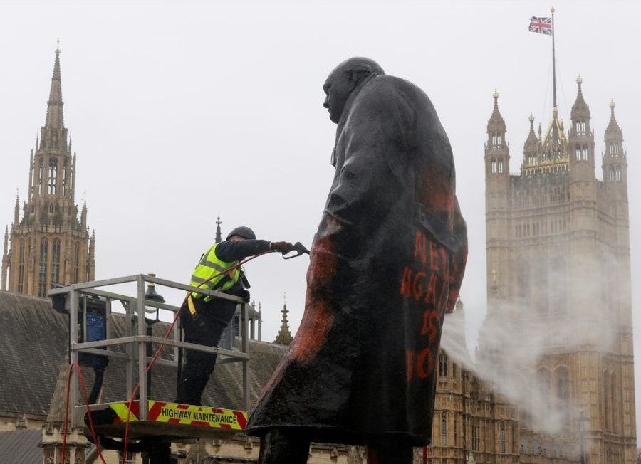 UK police make arrest after Churchill statue sprayed with pro-Palestinian graffiti