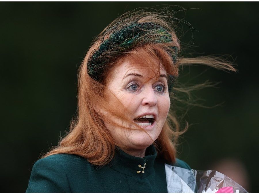 Sarah, Duchess of York reacts outside after attending the Royal Family's traditional Christmas Day service at St Mary Magdalene Church on the Sandringham Estate in eastern England, on December 25, 2023. 