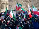 Protesters march in support of regime change in Iran during a protest in Toronto, on Sunday, Feb. 1, 2026.