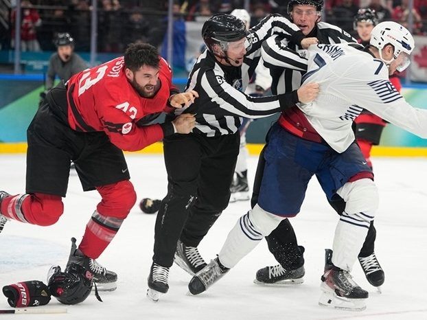Team France's Pierre Crinon banned for 'provocative behaviour' after fight with Team Canada's Tom Wilson