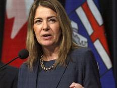 Alberta Premier Danielle Smith speaks at a press conference in Calgary, Feb. 18, 2026.