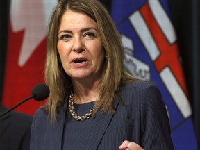 Alberta Premier Danielle Smith speaks at a press conference in Calgary, Feb. 18, 2026.