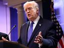 U.S. President Donald Trump speaks during a press briefing held at the White House in Washington, D.C., Friday, Feb. 20, 2026.