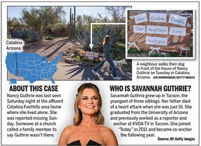 Savannah Guthrie case. TORONTO SUN GRAPHIC