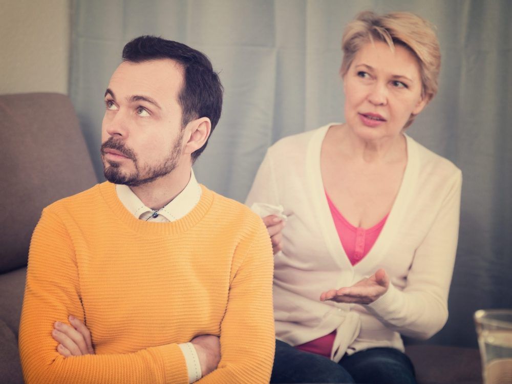 Mature mother and her adult son