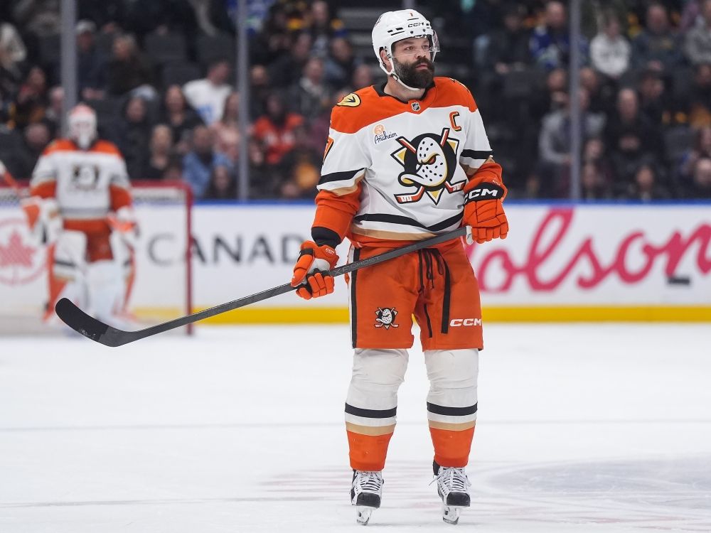 Anaheim Ducks' Radko Gudas skates during the first period of an NHL hockey game against the Vancouver Canucks.