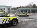 Police cars are parked in front of the U.S. Embassy in Oslo, Norway, on Sunday, March 8, 2026, hours after a loud bang was reported at the site. Oslo police said an explosion at the U.S. Embassy in Norway overnight that caused no injuries and minor material damage may have been an act of terror, but stressed police were also investigating other motives.