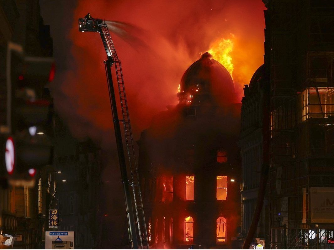 Historic building fire in Glasgow shuts down transit hub