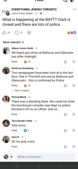 Facebook chat of people talking about two synagogue shooting investigations