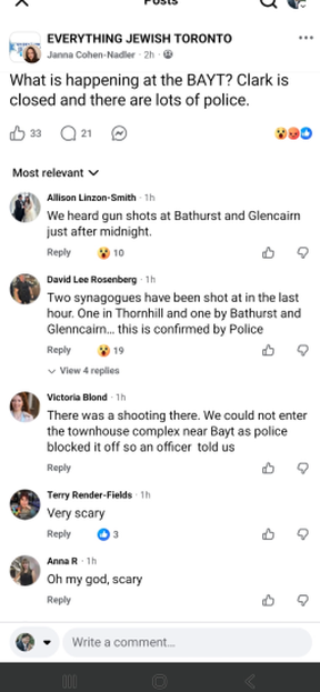 Facebook chat of people talking about two synagogue shooting investigations