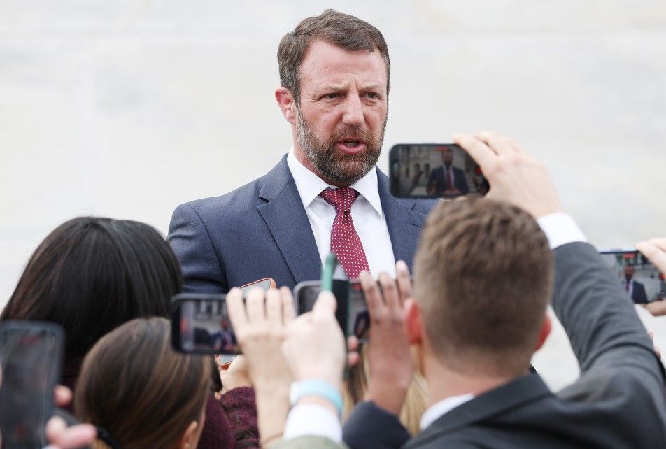 Repbulican Senator Markwayne Mullin speaks to reporters outside the U.S. Capitol Building in Washington, D.C., Thursday, March 5, 2026.