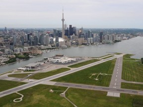Billy Bishop airport and the Toronto skyline.
