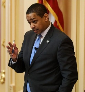 Virginia Lieutenant Governor Justin Fairfax presides over a session of the state senate inside the capital building in dowtown Richmond, Feb. 4, 2019.