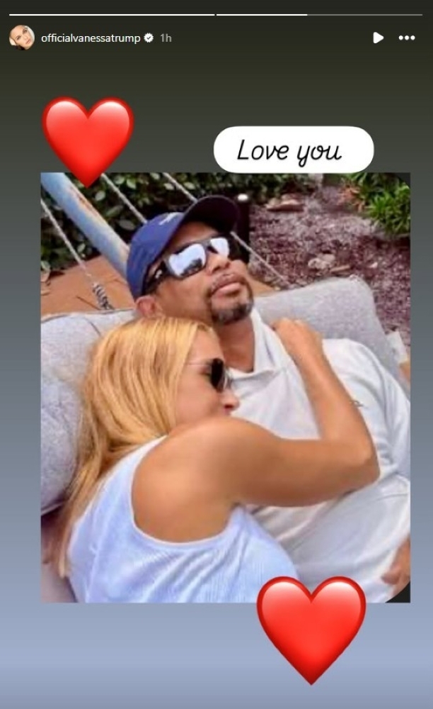 An Instagram Story post by Vanessa Trump with Tiger Woods.