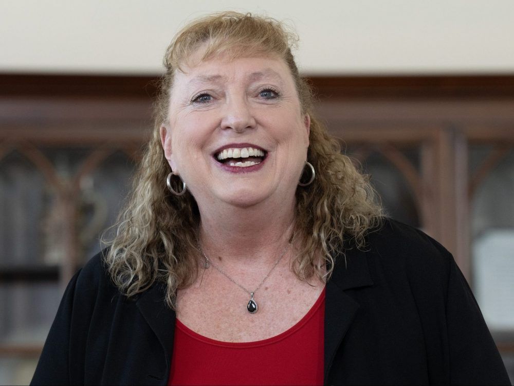 Liberal MP for Sarnia-Lambton-Bkejwanong Marilyn Gladu smiles as she speaks during a photo op in the prime minister's office in Ottawa on April 8, 2026. 