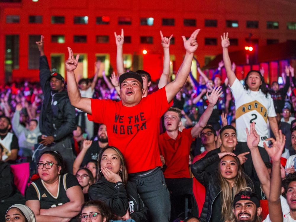 Toronto Raptors fans celebrate while watching the NBA Finals in 2019.