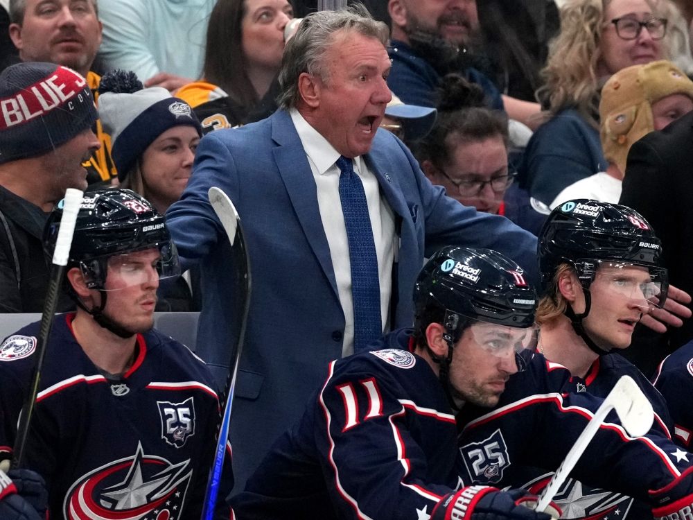 Columbus Blue Jackets coach Rick Bowness reacts during a game against the Boston Bruins last month. 