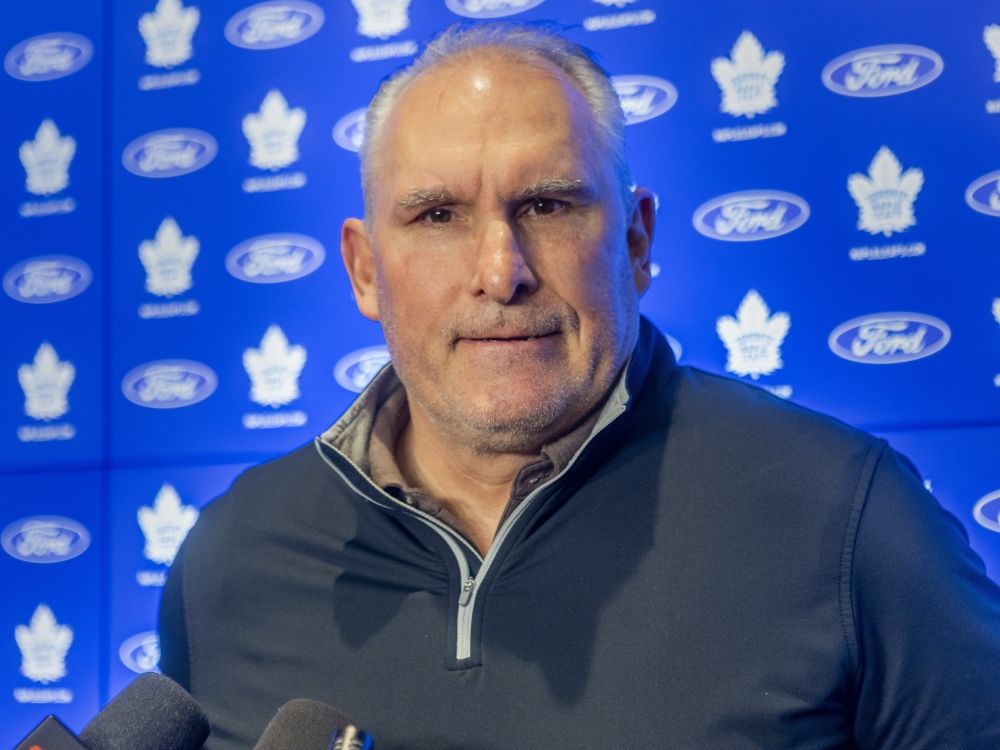 Toronto Maple Leafs head coach Craig Berube talks to reporters during the end of season media availability at the Ford Performance Centre.