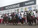Jockey Jose Campos breaks from the starting gate on #5 Haley's Honor to capture the 1st race of Woodbine Racetrack's 128-day thoroughbred race meet on April 18, 2026.