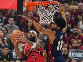 Toronto Raptors forward Brandon Ingram is defended by Cleveland Cavaliers' Jarrett Allen during Game 2 in their NBA playoff series.
