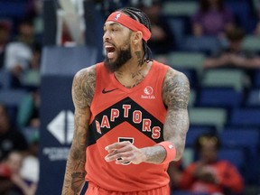 Toronto Raptors forward Brandon Ingram reacts during a game earlier this season.