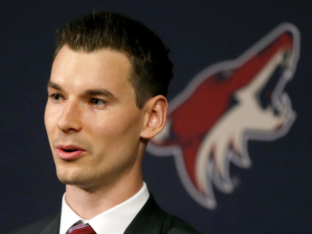 Former Arizona Coyotes general manager John Chayka speaks during a press conference in 2016.