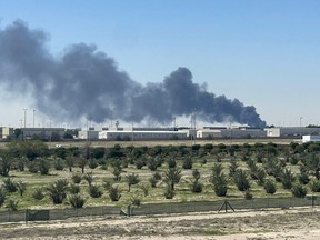 Smoke rises from an area of Kuwait's international airport after a reported drone strike on April 1, 2026.